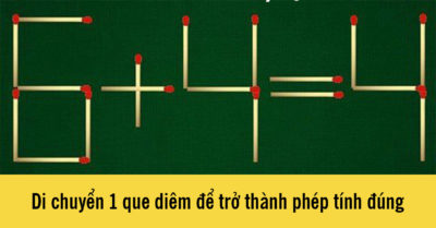 Mỗi ngày 3 câu đố: Di chuyển một que diêm để 6 + 4 = 4 là đúng