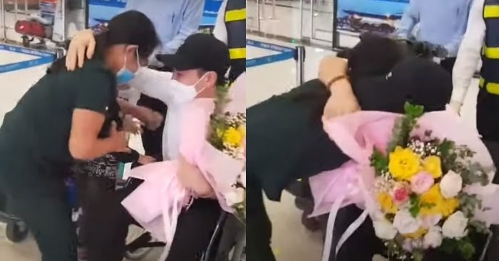 Con trai bị tai nạn khi đi lao động ở nước ngoài oà khóc gặp mẹ ở sân bay