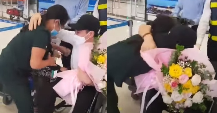 Con trai bị tai nạn khi đi lao động ở nước ngoài oà khóc gặp mẹ ở sân bay