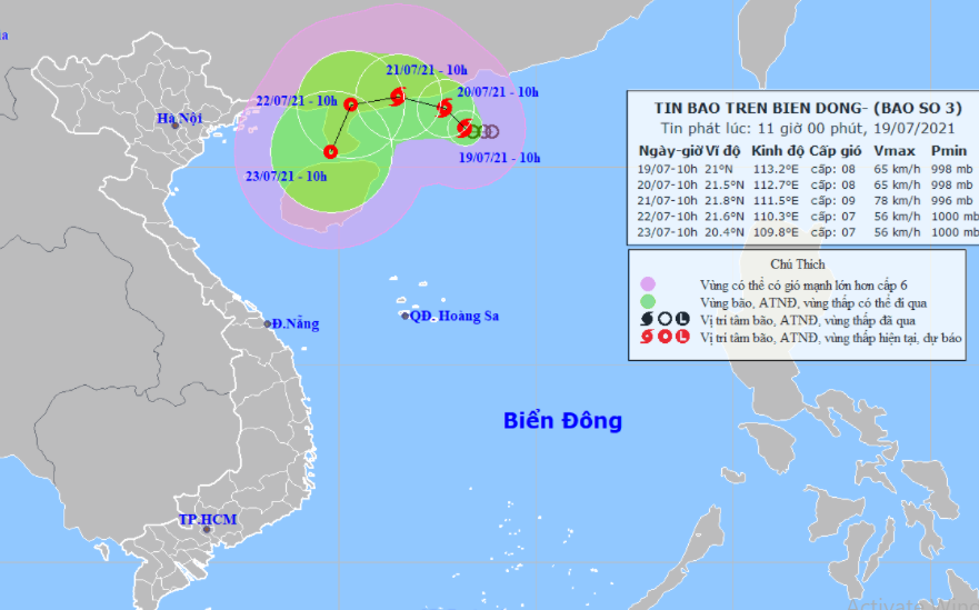 Dự báo hướng đi của bão số 3 (ảnh: Trung tâm dự báo khi tượng thủy văn quốc gia).